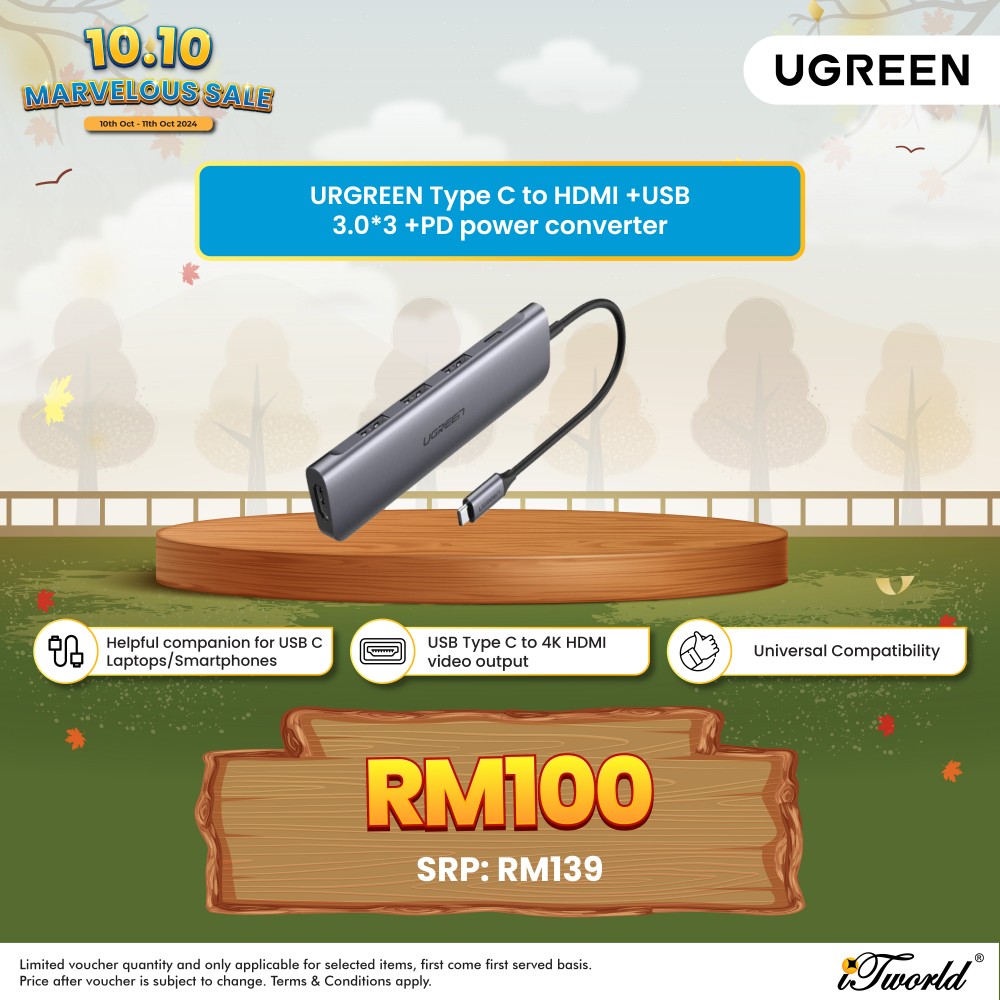 UGREEN Type C to HDMI +USB 3.0*3 +PD power converter-50209