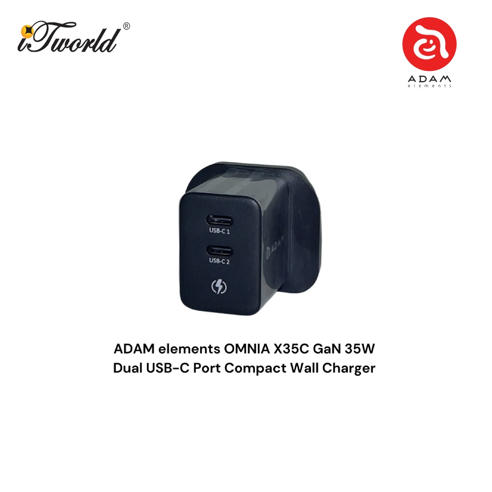 ADAM elements OMNIA X35C GaN 35W Dual USB-C Port Compact Wall Charger (Black) 840741114372