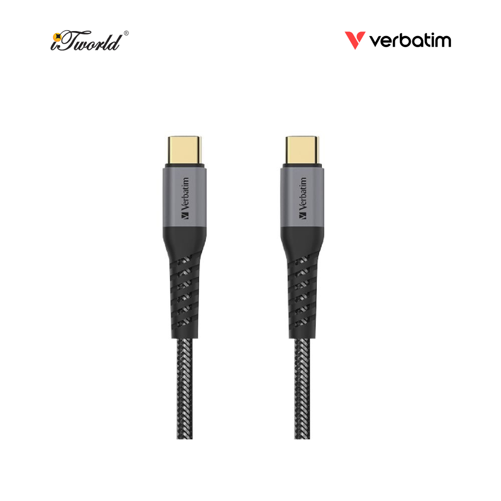 Verbatim 120cm Tough Max E-Marker Kevlar Type-C Cable - PD100W (Type C to Type-C) (Grey) [Fortified with DuPont™ Kevlar  ® with E-Marker chip] 66065 4895117960653