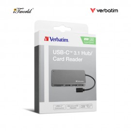 Verbatim 5-in-1 USB & Card Reader Hub (Grey) Type-C Hub with USB3.0 x 3 & SD/MicroSD Card Reader 65679 4895117956793