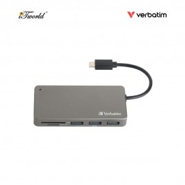 Verbatim 5-in-1 USB & Card Reader Hub (Grey) Type-C Hub with USB3.0 x 3 & SD/MicroSD Card Reader 65679 4895117956793