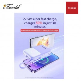 Yoobao Q18 20000mAh 22.5W Quick Charge Powerbank with Build-In Cable (Lightning & Type-C) - Purple 6937135027517