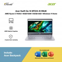 Acer Swift Go 14 SFG14-41-R6UE Laptop (R5-7430U,16GB,512GB SSD,AMD Radeon Graphics,H&S,14” FHD,W11H,Sil,2Y)