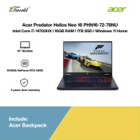 Acer Predator Helios Neo 16 PHN16-72-78NU Gaming Laptop (i7-14700HX,16GB,1TB SSD,RTX4050 6GB,16”WUXGA,W11H,Blk,2 Yrs)