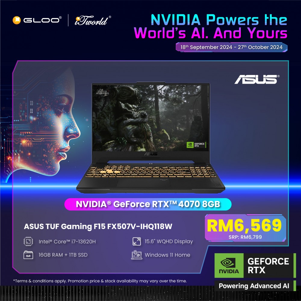 [Pre-order] ASUS TUF F15 FX507V-IHQ118W Gaming Laptop (NVIDIA  ® GeForce RTX™ 4070 8GB,I7-13620H,16GB,1TB SSD,15.6”WQHD,W11H,Gray,2Y) [ETA:3-5 working days]