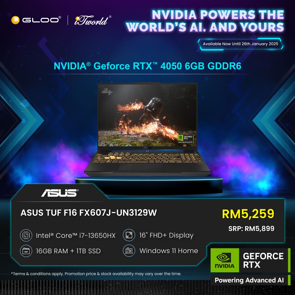 ASUS TUF Gaming F16 FX607J-UN3129W Gaming Laptop (NVIDIA  ® GeForce RTX™ 4050 6GB,i7-13650HX,16GB,1TB SSD,16” FHD+,W11H,Gray,2Y)