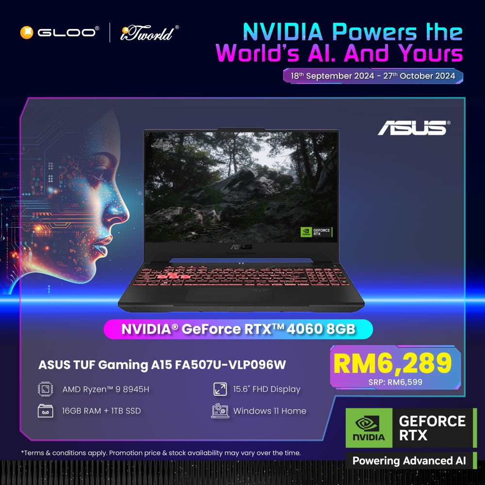 [Pre-order] ASUS TUF Gaming A15 FA507U-VLP096W Gaming Laptop (NVIDIA  ® GeForce RTX™ 4060 8GB,R9-8945HS,16GB,1TB SSD,15.6” FHD,W11H,Gray,2Y) [ETA:3-5 working days]