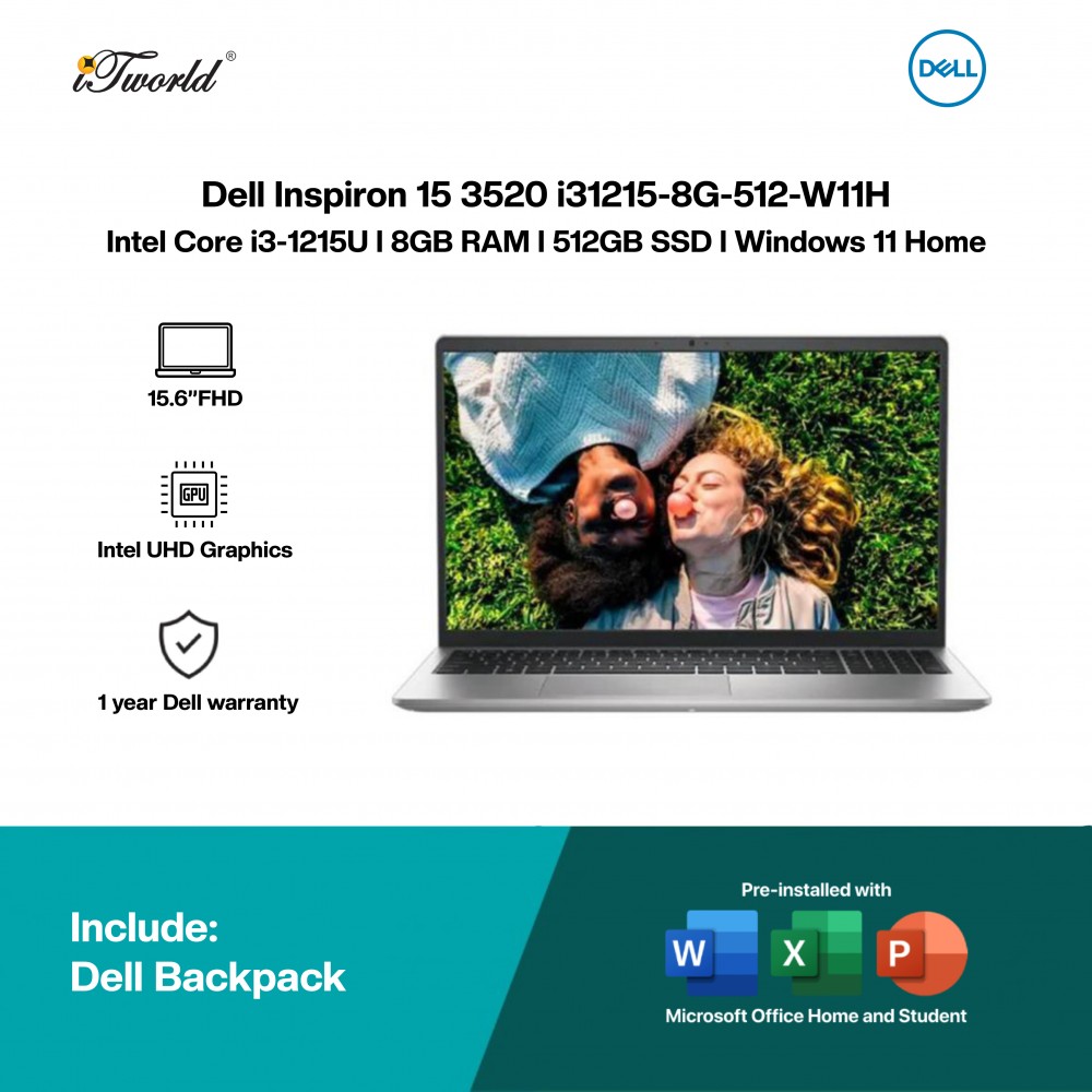 [Pre-order] Dell Inspiron 15 3520 i31215-8G-512-W11H Laptop (i3-1215U,8GB,512GB SSD,Intel UHD Graphics,H&S,15.6"FHD,W11H,Sil,1Y) [ETA:3-5 working days]