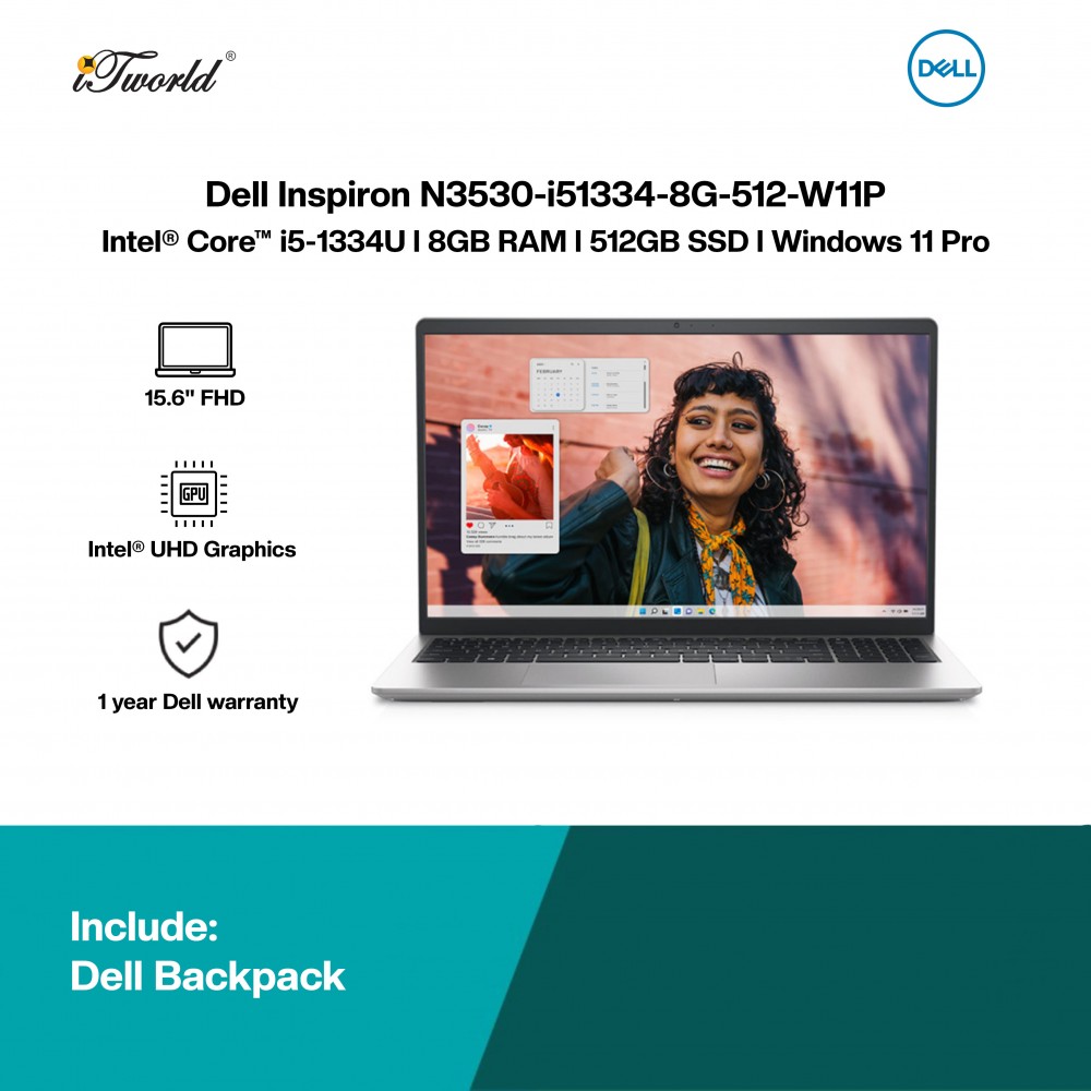 Dell Inspiron N3530-i51334-8G-512-W11P (i5-1334U,8GB,512GB SSD,Intel UHD Graphics,15.6"FHD,W11P,1Y)