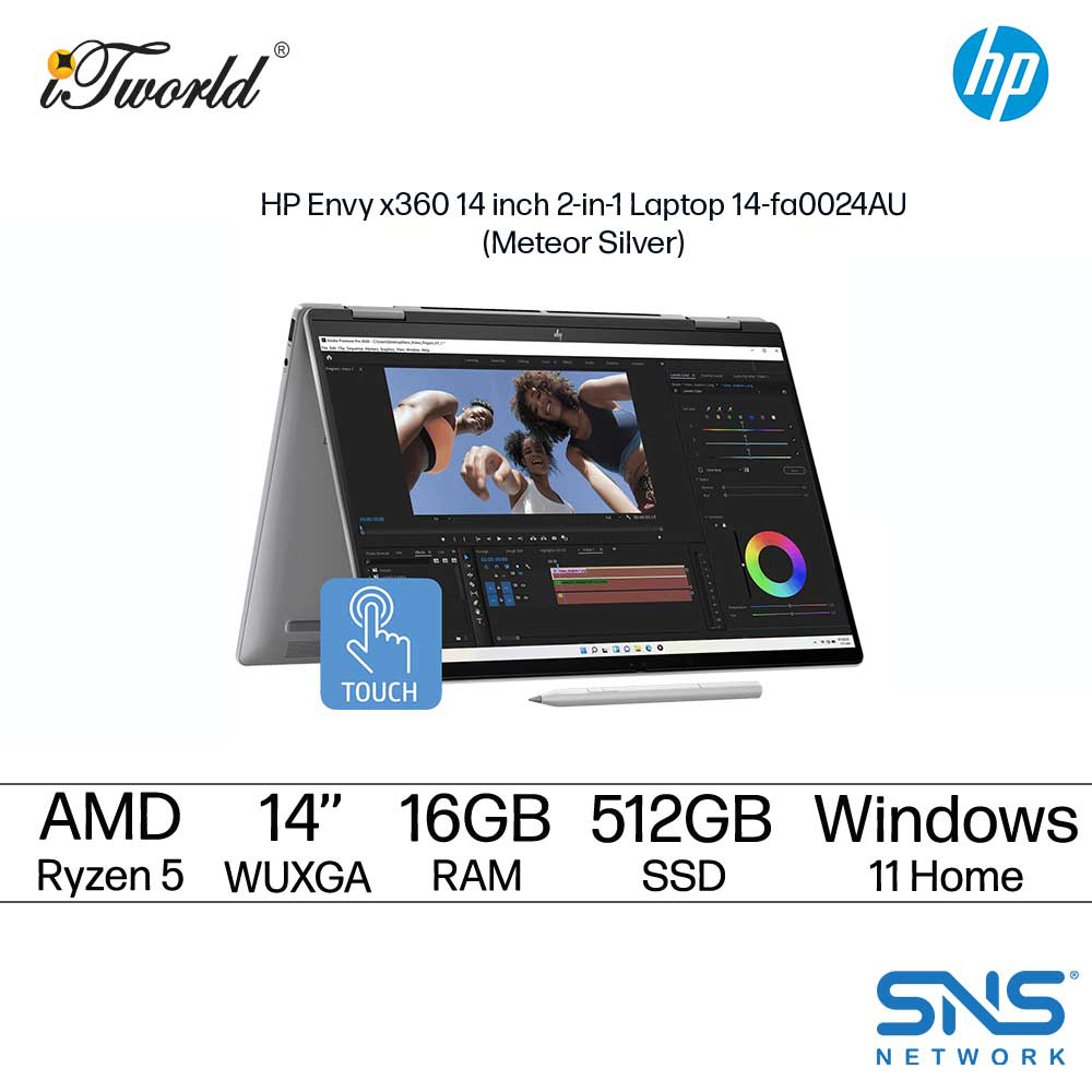 HP Envy x360 Touch 2-in-1 14-fa0024AU Laptop A09GTPA (AMD Ryzen™ 5 8640HS, 16GB, 512GB SSD, ATI)