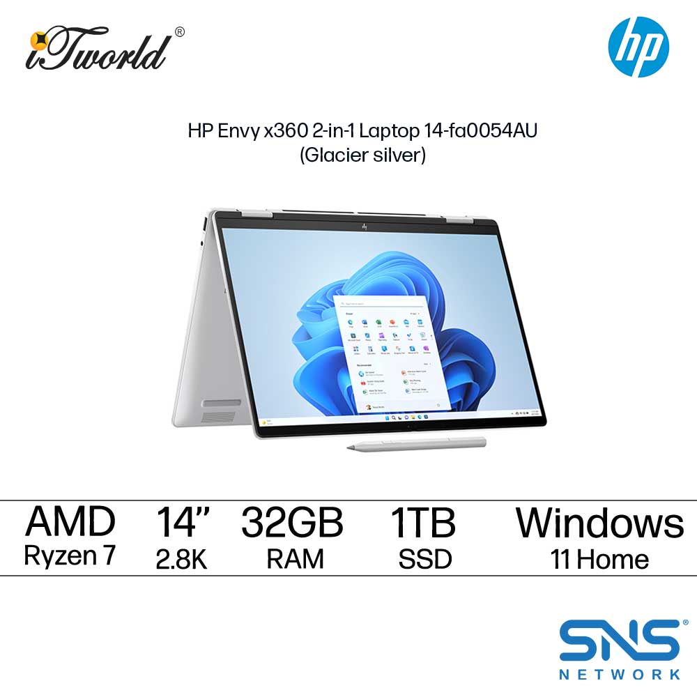 HP Envy x360 2-in-1 Laptop 14-fa0054AU (AMD Ryzen™ 7 8840HS | 14" diagonal 2.8K OLED Touch | 32GB RAM | 1TB SSD | AMD Radeon™ Graphics | Windows 11 Home | Preinstalled Microsoft Office Home and Student)