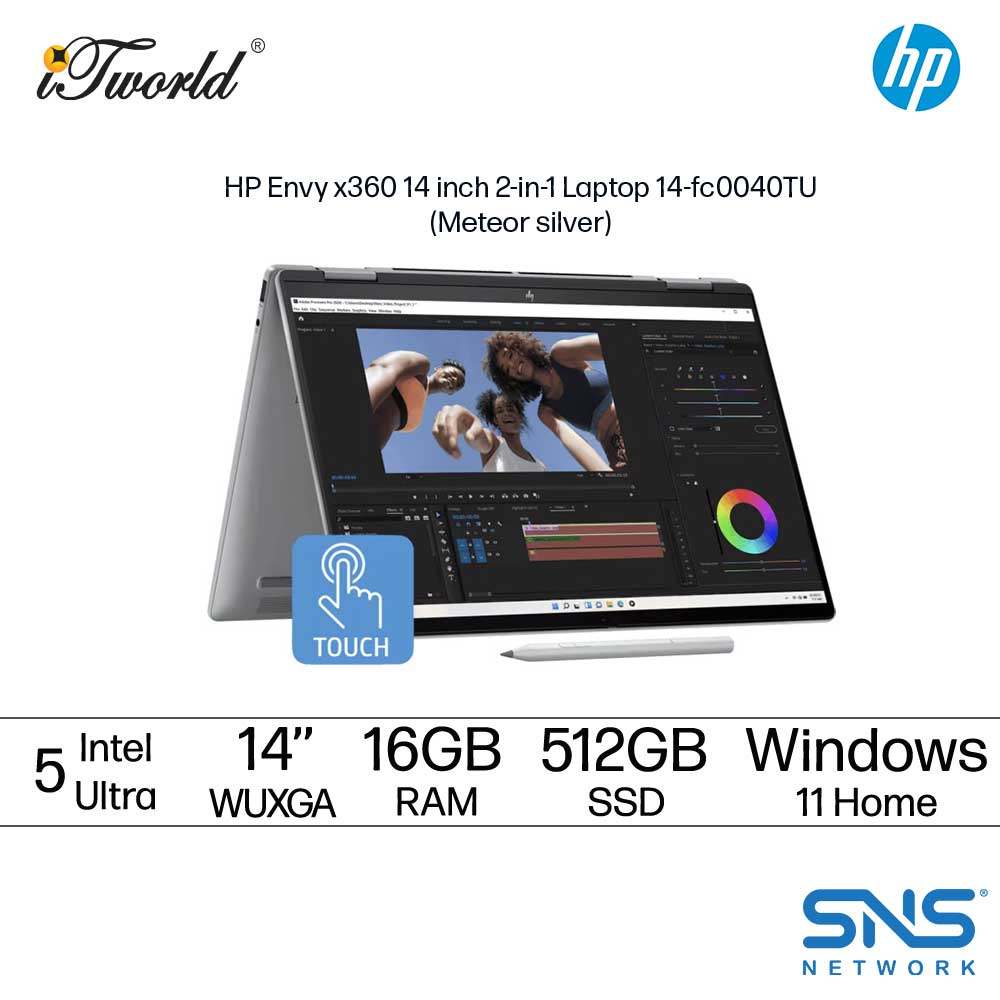 HP Envy x360 2-in-1 Laptop 14-fc0040TU (Intel  ® Core™ Ultra 5 125H Processor | 14'' WUXGA Touch | 16GB RAM | 512GB SSD | Intel  ® Iris  ® Xᵉ Graphics | Windows 11 Home | Pre-installed MS Office Home & Student)