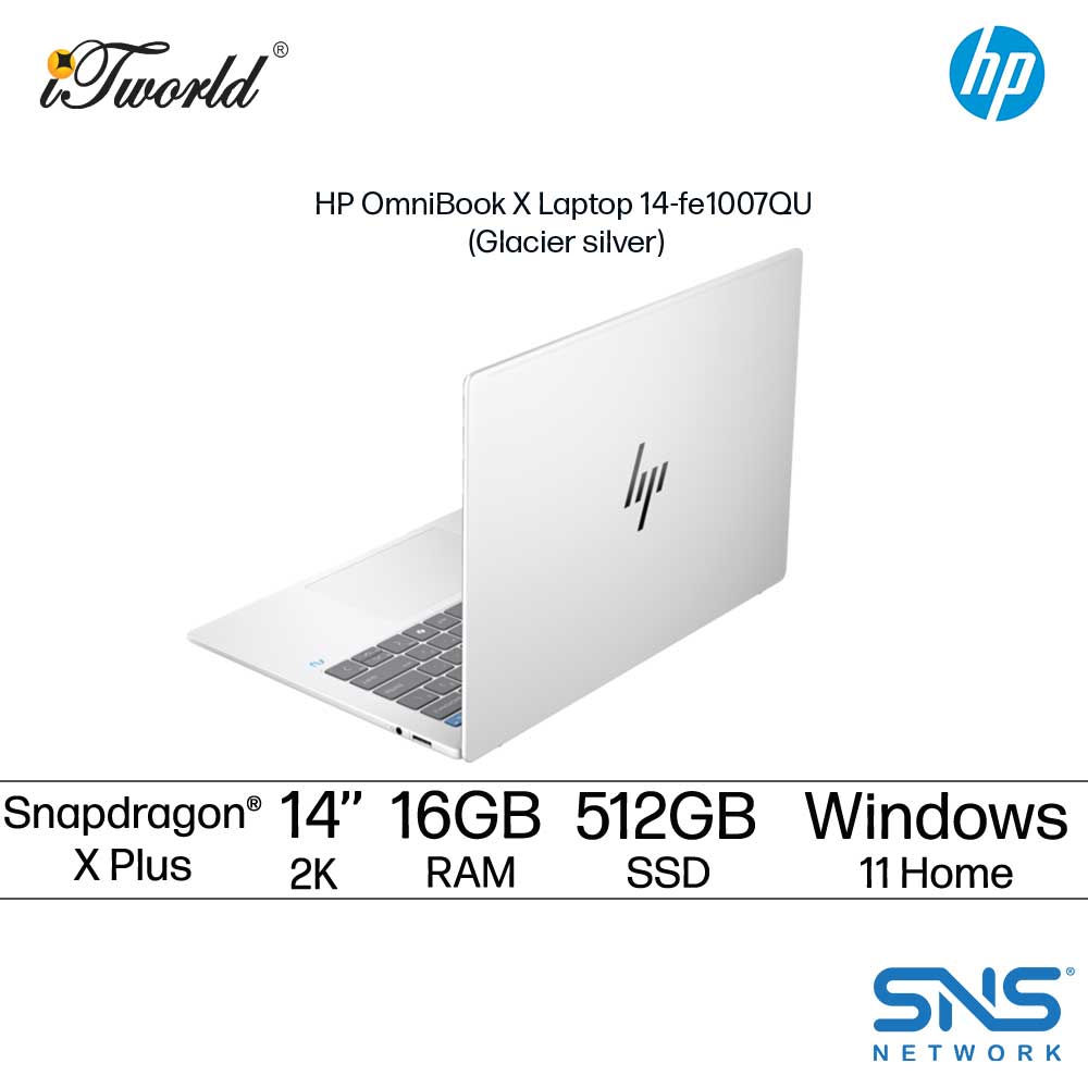 HP OmniBook X Laptop 14-fe1007QU (Snapdragon  ® X Plus | 14" 2.2K Touch | 16GB | 512GB SSD | Qualcomm Adreno GPU | Windows 11 Home | Preinstalled Microsoft Office Home And Student + Office 365 Basic)