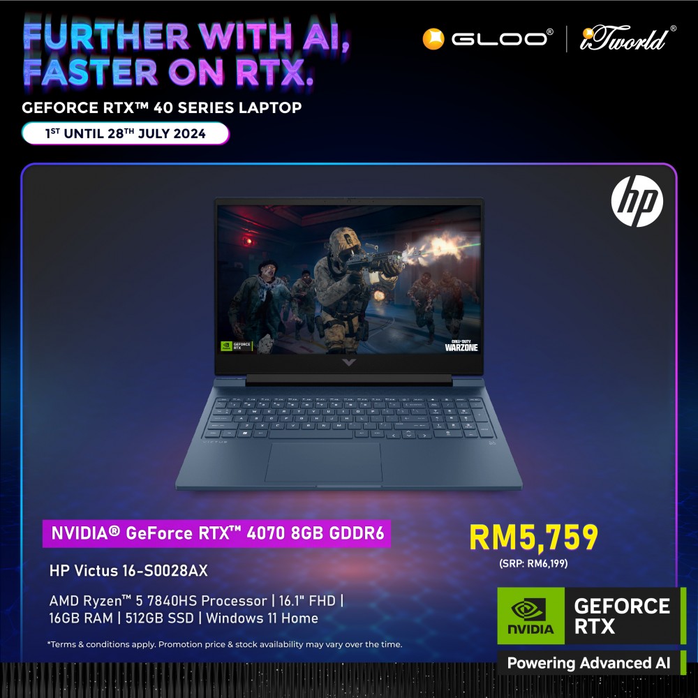HP Victus Gaming Laptop 16-s0028AX (NVIDIA  ® GeForce RTX™ 4070 8GB GDDR6 | AMD Ryzen™ 5 7840HS Processor | 16.1" FHD | 16GB RAM | 512GB SSD | Windows 11 Home)