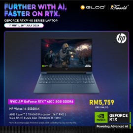 HP Victus Gaming Laptop 16-s0028AX (NVIDIA® GeForce RTX™ 4070 8GB GDDR6 | AMD Ryzen™ 5 7840HS Processor | 16.1" FHD | 16GB RAM | 512GB SSD | Windows 11 Home)