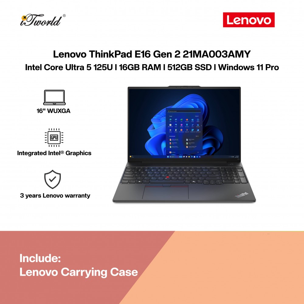 Lenovo ThinkPad E16 Gen 2 21MA003AMY (U5-125U,16GB,512GB SSD,Integrated Intel Graphics,16"WUXGA,W11P,3Y)