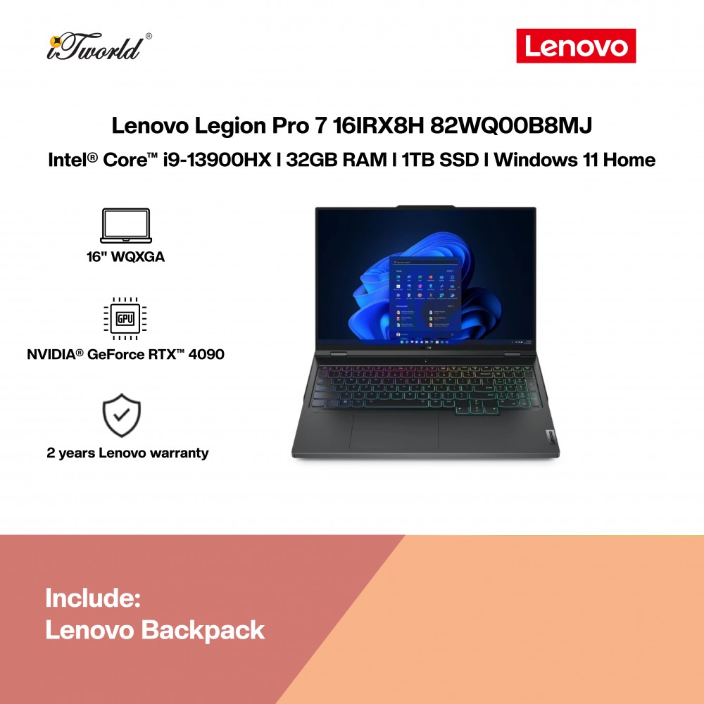 [Pre-order] Lenovo Legion Pro 7 16IRX8H 82WQ00B8MJ Gaming Laptop (i9-13900HX,32GB,1TB SSD,RTX4090 16GB,16"WQXGA,W11H,Gry,2Y) [ETA:3-5 working days]