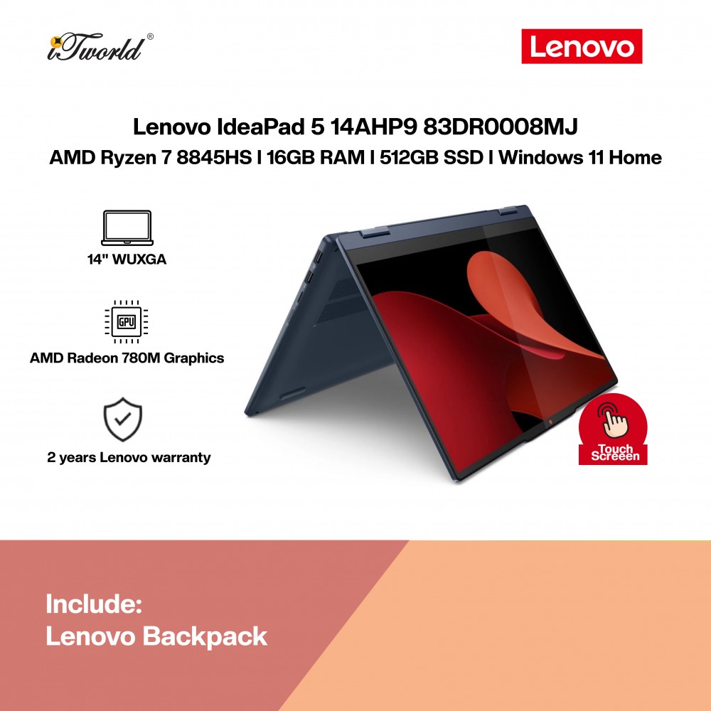 [Pre-order] Lenovo IdeaPad 5 14AHP9 83DR0008MJ Laptop (R7-8845HS,16GB,512GB SSD,Radeon 780M Graphics,H&S,14"WUXGA,W11H,Cosmic Blue,2Y) [ETA:3-5 working days]