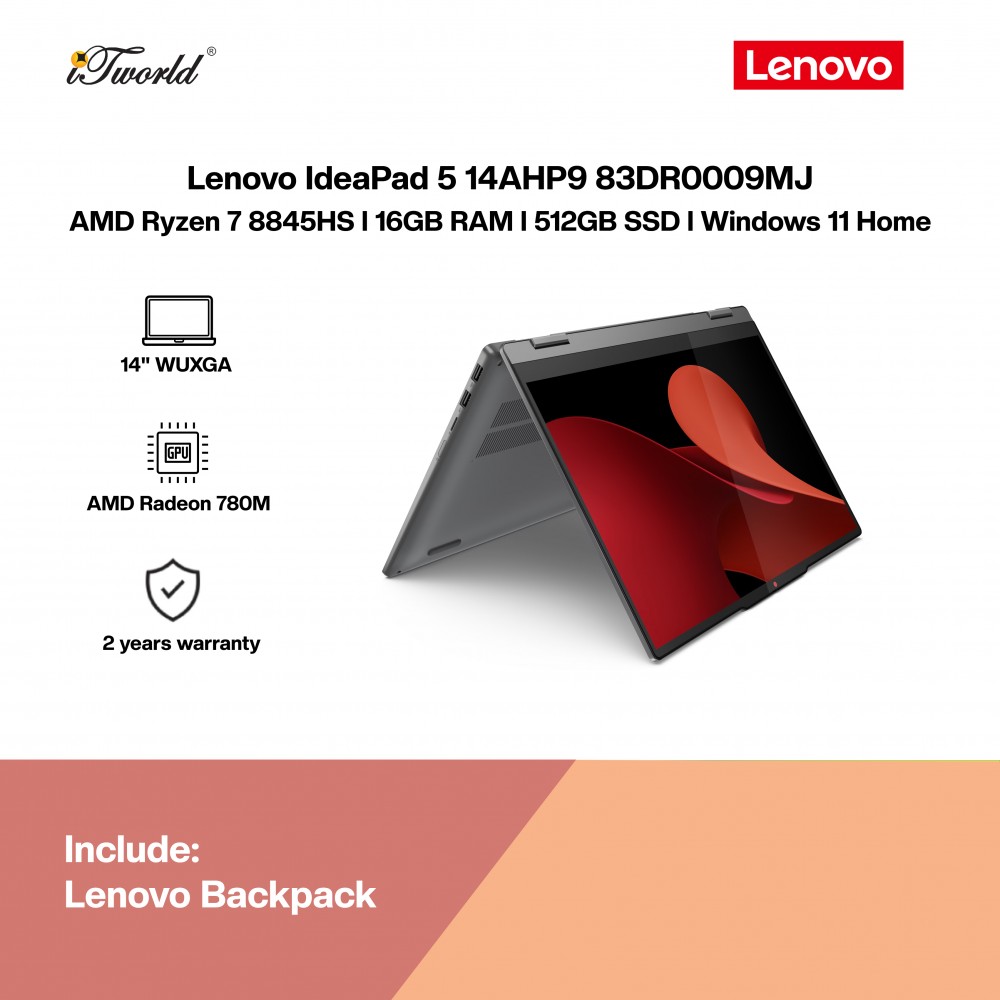 [Pre-order] Lenovo IdeaPad 5 14AHP9 83DR0009MJ Laptop (R7-8845HS,16GB,512GB SSD,Radeon 780M Graphics,H&S,14”WUXGA,W11H,Luna Grey,2Y) [ETA:3-5 working days]