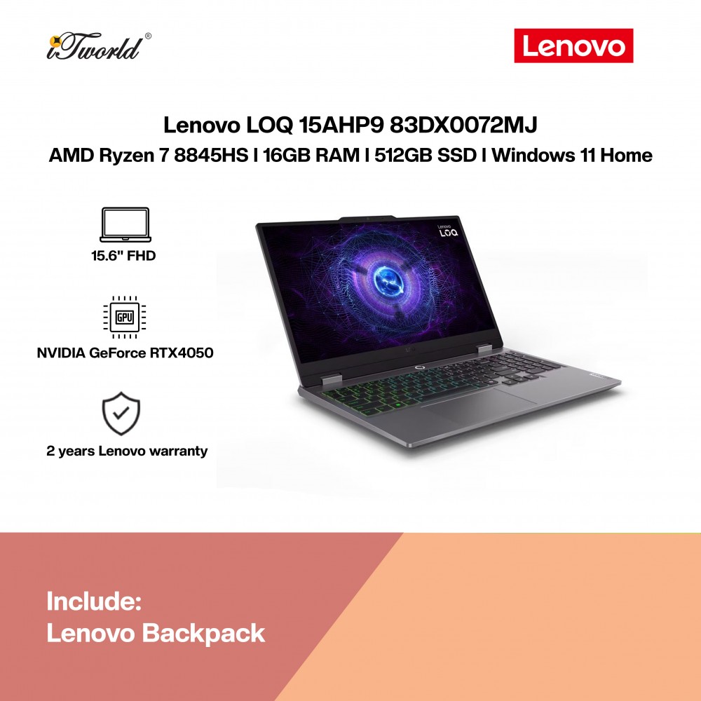 [Pre-order] Lenovo LOQ 15AHP9 83DX0072MJ Gaming Laptop (R7-8845HS,16GB,512GB SSD,RTX4050 6GB,15.6"FHD,W11H,Luna Grey,2Yrs) [ETA: 3-5 working days]