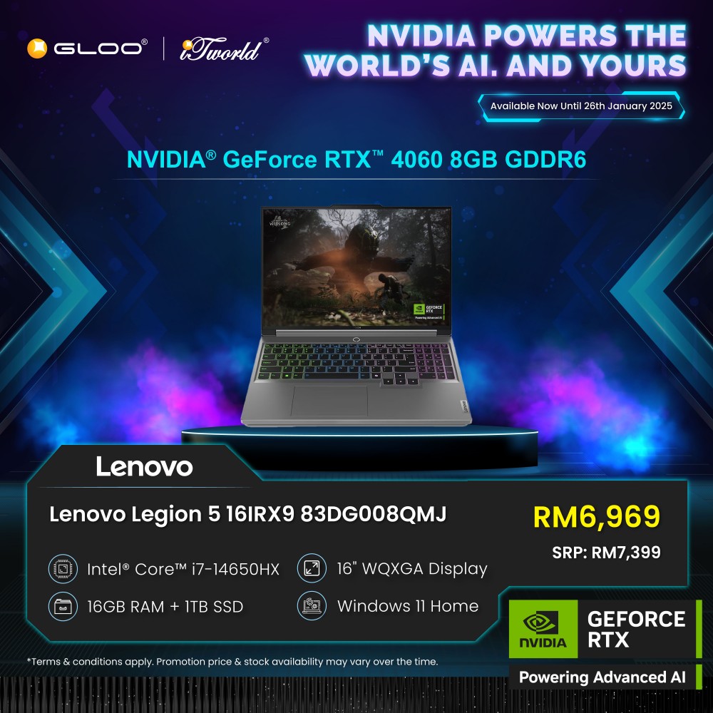 Lenovo Gaming Legion 5 16IRX9 83DG008QMJ (NVIDIA  ® GeForce RTX™ 4060 8GB,i7-14650HX,16GB,1TB SSD,16" WQXGA,W11H,Grey,2Y) 