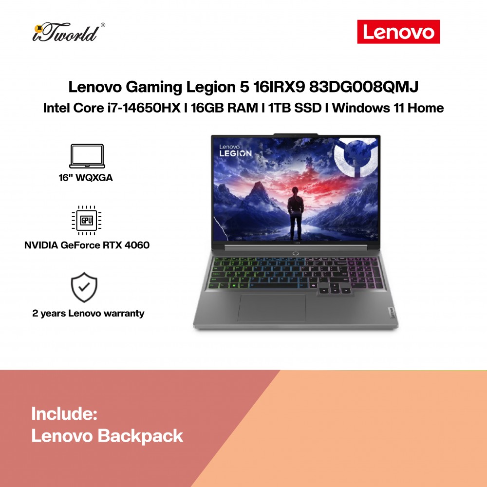 Lenovo Gaming Legion 5 16IRX9 83DG008QMJ (i7-14650HX,16GB,1TB SSD,RTX4060 8GB,16" WQXGA,W11H,Grey,2Y) 