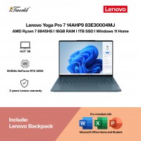 Lenovo Yoga Pro 7 14AHP9 83E30004MJ Laptop (R7-8845HS,16GB,1TB SSD,NV RTX3050 6GB,H&S,14.5"3K,W11H,TIDAL TEAL,3Y)