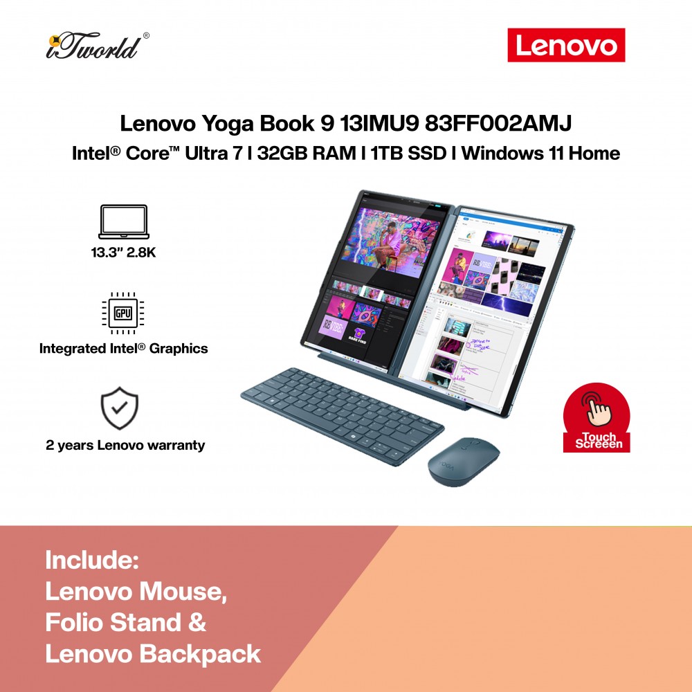 [Pre-order] Lenovo Yoga Book 9 13IMU9 83FF002AMJ Laptop (U7-155U,32GB,1TB SSD,Intel Integrated Graphics,H&S,13.3" 2.8K OLED T,W11H,Tidal Teal,2Y) [ETA:3-5 working days]