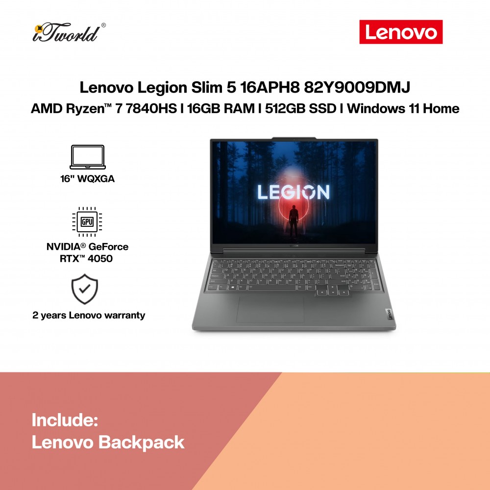 [Pre-order] Lenovo Legion Slim 5 16APH8 82Y9009DMJ Laptop (R7-7840HS,16GB,512GB SSD,RTX4050 6GB,16"WQXGA,W11H,Grey,2Y) [ETA: 3-5 working days]