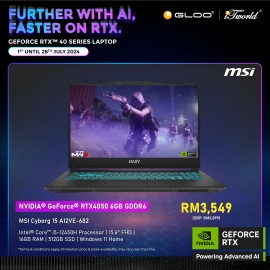 MSI Cyborg 15 A12VE-682MY Gaming Laptop (NVIDIA??® GeForce RTX™ 4050 6GB,i5-12450H,16GB,512GB SSD,15.6” FHD,W11H,Black,2Y)