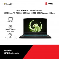 [Pre-order] MSI Bravo 15 C7VEK-090MY Laptop (R7-7735HS,8GB,512GB SSD,RTX4050 6GB,15.6"FHD,W11H,Black,2Y) [ETA: 3-5 working days]