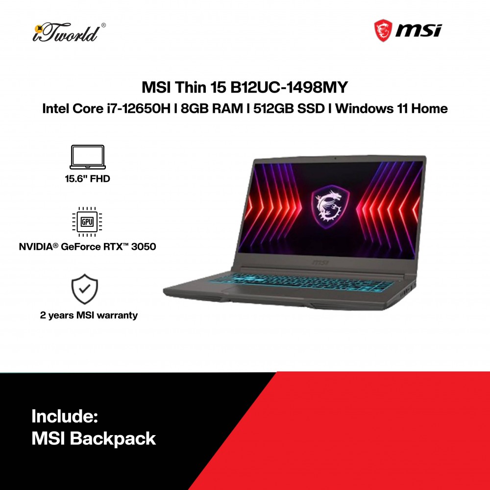 MSI Thin A15 B7VE-286MY Gaming Laptop (R5-7535HS,16GB,512GB SSD,RTX4050 6GB,15.6"FHD,W11H,Gray,2Y)