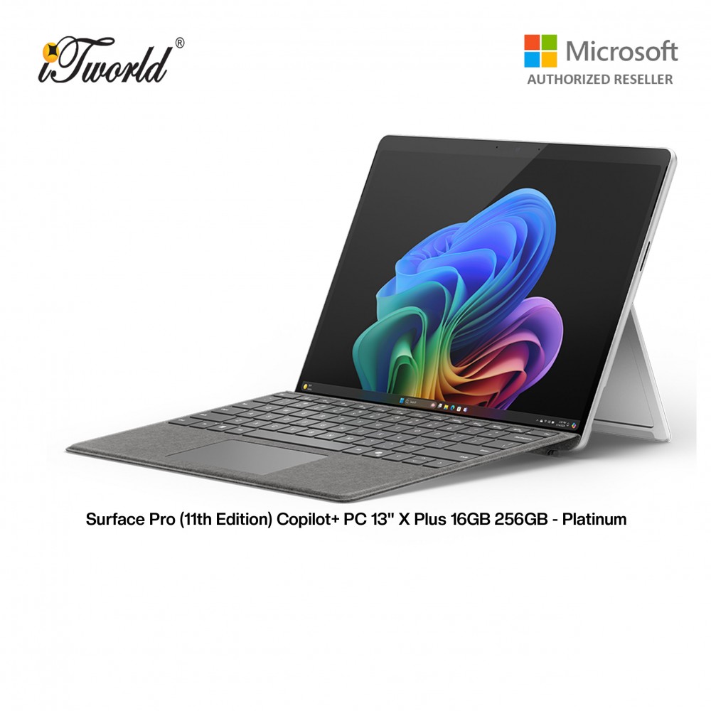 Microsoft Surface Pro - Copilot+ PC - 13" - Snapdragon  ® X Plus -16GB Memory - 256GB SSD - (Latest Model, 11th Edition) - Platinum - ZHX-00013 + Shieldcare 1 Year Extended Warranty + Microsoft 365 Personal