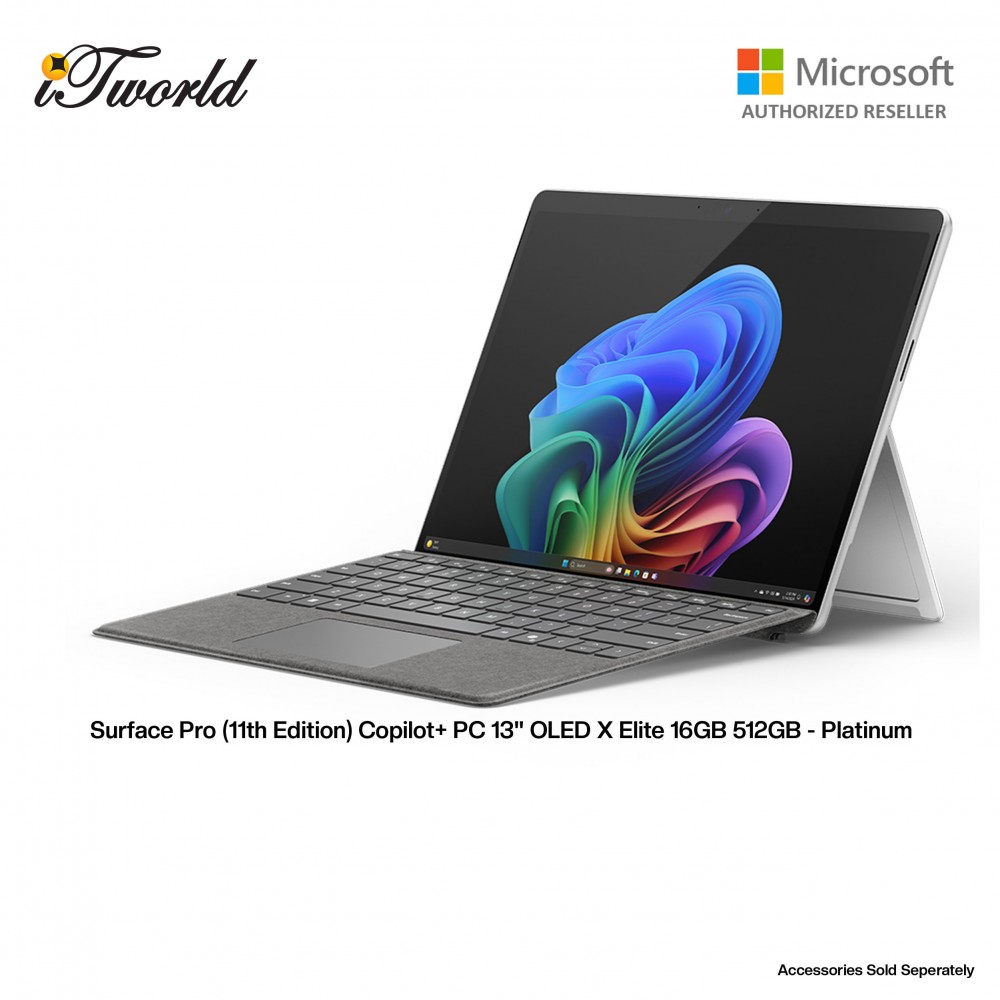 Microsoft Surface Pro - Copilot+ PC - 13" OLED Touchscreen - Snapdragon  ® X Elite -16GB Memory - 512GB SSD - (Latest Model, 11th Edition) - Platinum - ZIA-00013 + Shieldcare 1 Year Extended Warranty + Microsoft 365 Personal