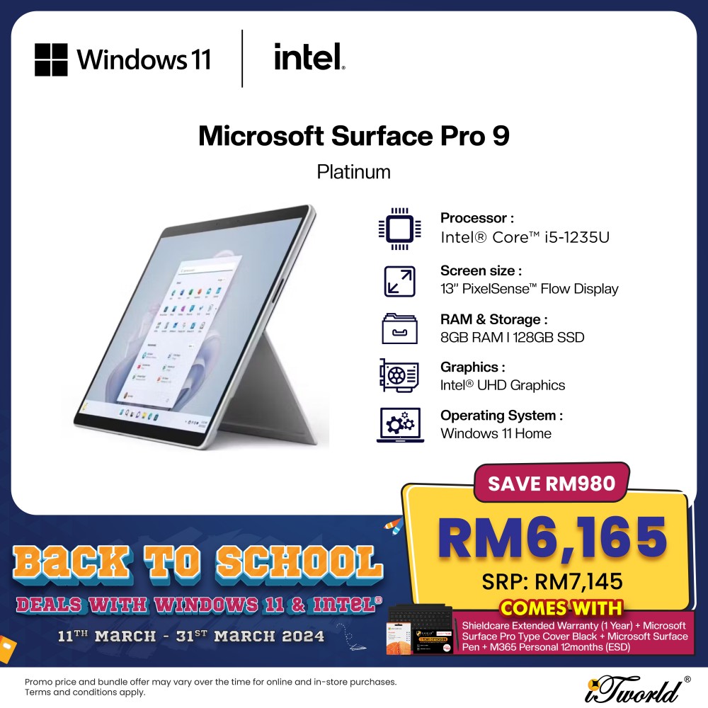Surface Pro 9 I5 12va Gen 16gb 256gb Platinum + signature teclado MICROSOFT
