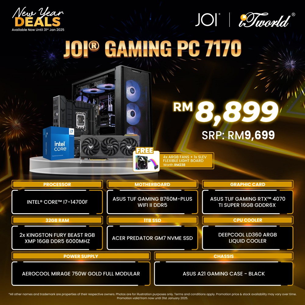 JOI Gaming PC 7170 (Intel core i7-14700F/32GB RAM/1TB SSD/RTX4070 Ti/DOS)