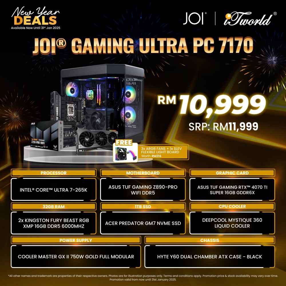 JOI Gaming Ultra PC (Intel core ultra 7-265KF/32GB RAM/1TB SSD/RTX4070 TI/DOS)