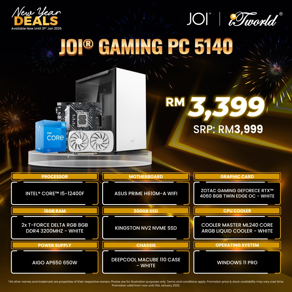 JOI Gaming PC 5140 (Intel core i5-12400F/16GB RAM/500GB SSD/RTX4060/W11P)