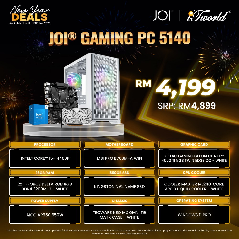 JOI Gaming PC 5140 (Intel core i5-14400F/16GB RAM/500GB SSD/RTX4060 Ti/W11P)