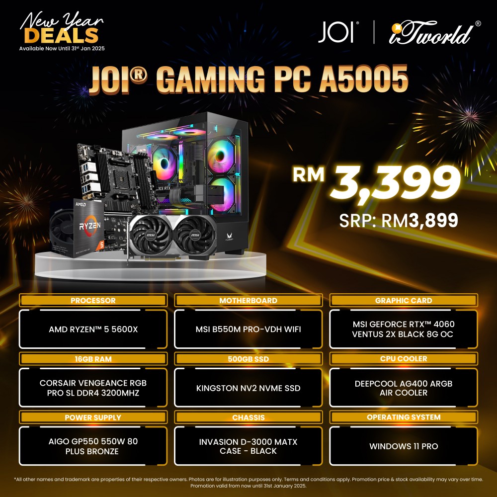 JOI Gaming PC A5005 (AMD Ryzen 5 5600X/16GB RAM/500GB SSD/RTX4060/W11P)