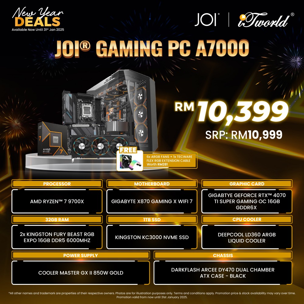 JOI Gaming PC A7000 (AMD Ryzen 7 9700X/32GB RAM/1TB SSD/RTX4070 Ti/DOS)