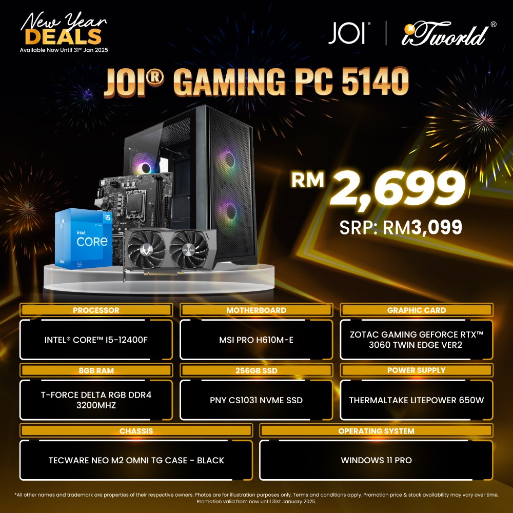 JOI Gaming PC 5140 (Intel core i5-12400F/8GB RAM/256GB SSD/RTX3060/W11P)