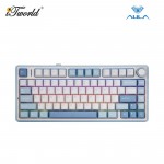 AULA F75 Multi Mode Hot Swap Mechanical Keyboard With Gray Wood V3 Switch - Sea Salt Blue (F75-BLUE+WHITE+DARK BLUE)