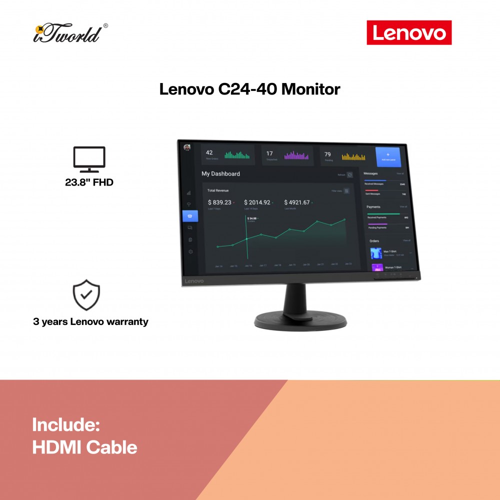 Lenovo 23.8" Thinkvision C24-40 VA FHD 75Hz 4ms Freesync Monitor - 63DCKAR6WW