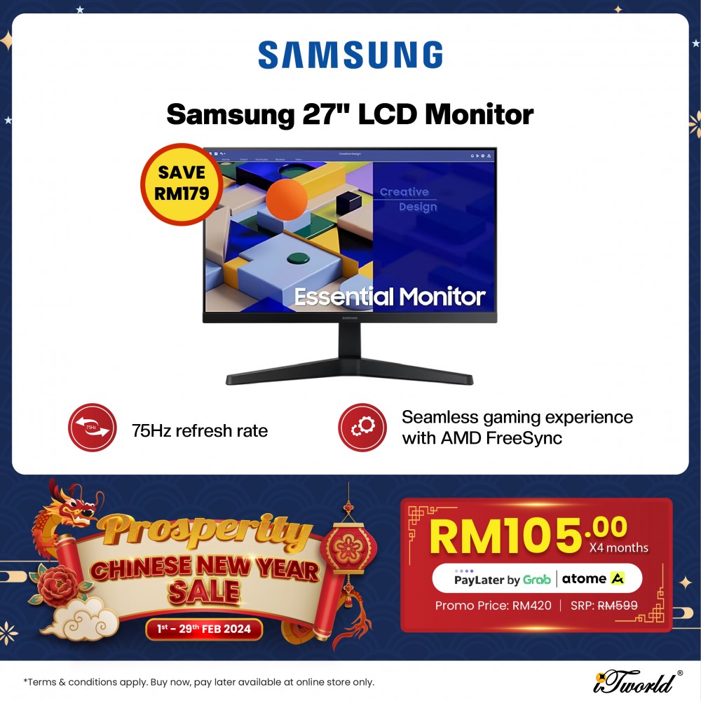 Monitor Samsung de 27 Pulgadas Full HD Backlit IPS 75HZ FreeSync  LS27C310EALXZS