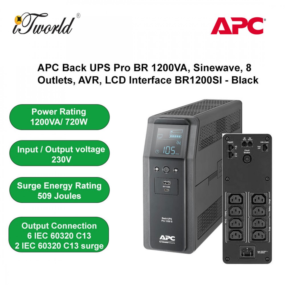 APC-Back-UPS-Pro-BR-1200VA-Sinewave-AVR-LCD-Interface-BR1200SI-Black